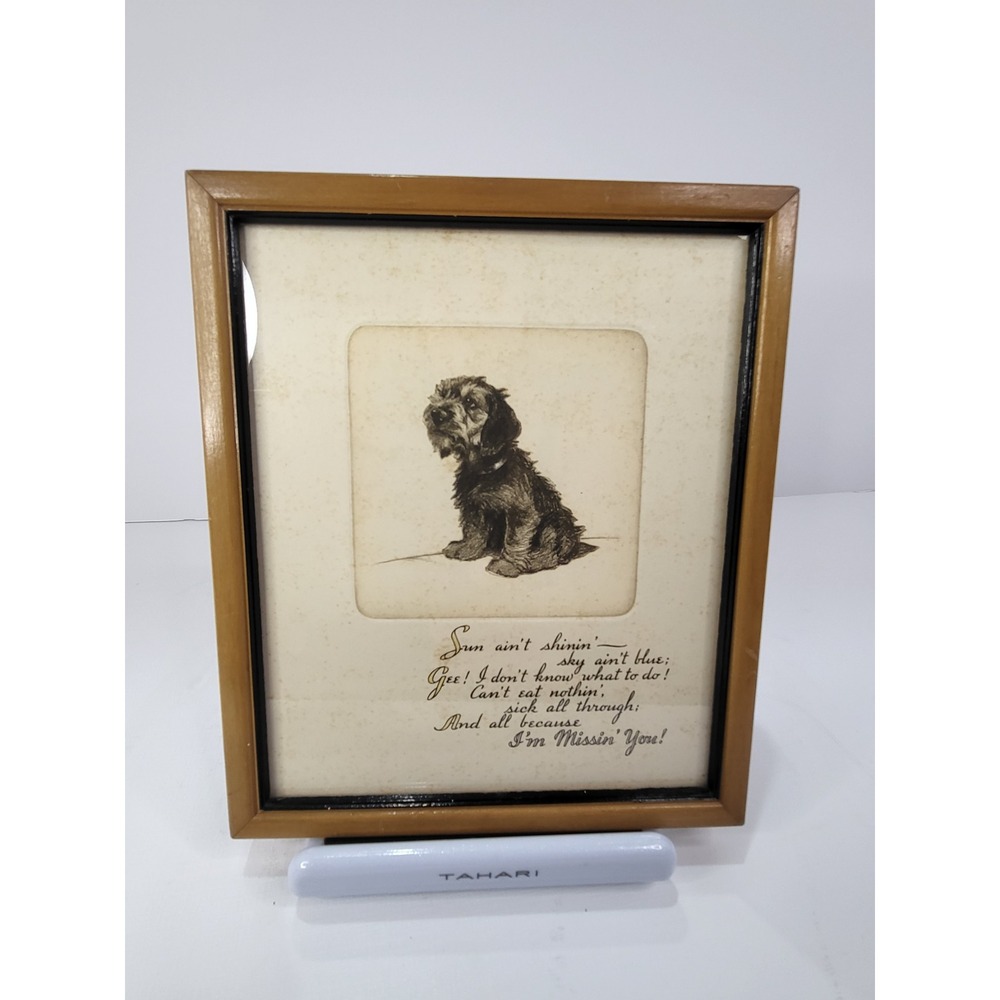 Antique 1920s Buzza Motto Framed Dog Print Memorial Pet Loss Remembrance Poem